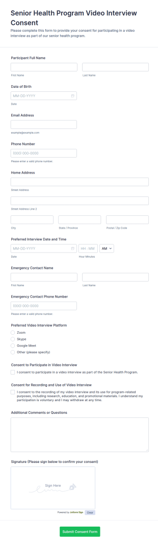 Senior Health Program Video Interview Consent Form Template