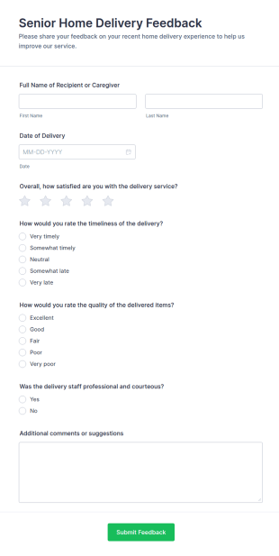 Senior Home Delivery Feedback Form Template