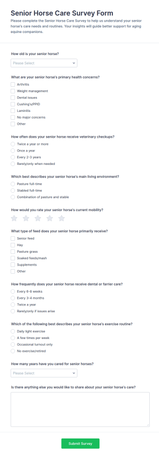 Senior Horse Care Survey Form Template