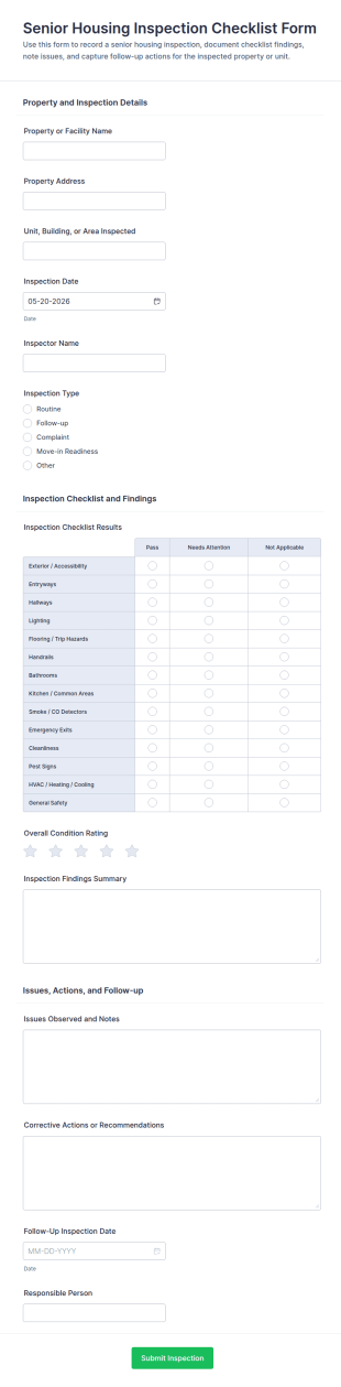 Senior Housing Inspection Checklist Form Template