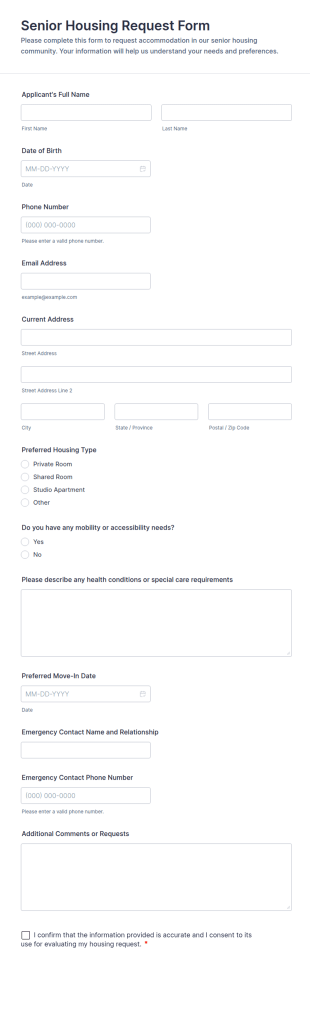 Senior Housing Request Form Template