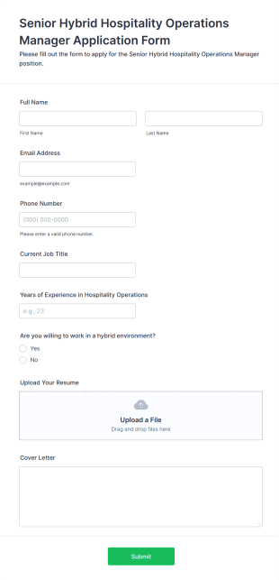 Senior Hybrid Hospitality Operations Manager Application Form Template
