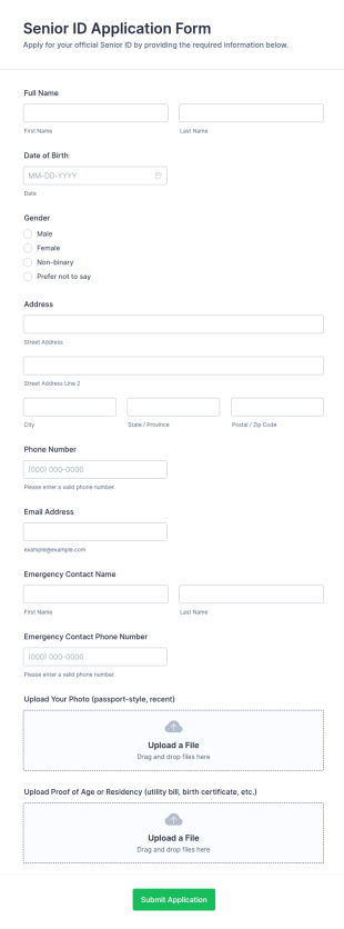 Senior ID Application Form Template