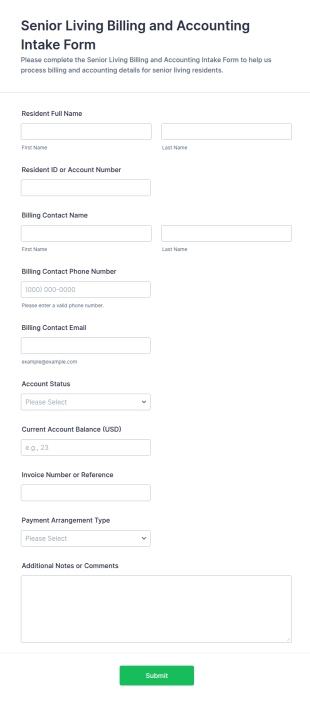 Senior Living Billing And Accounting Intake Form Template