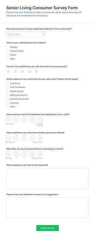 Senior Living Consumer Survey Form Template