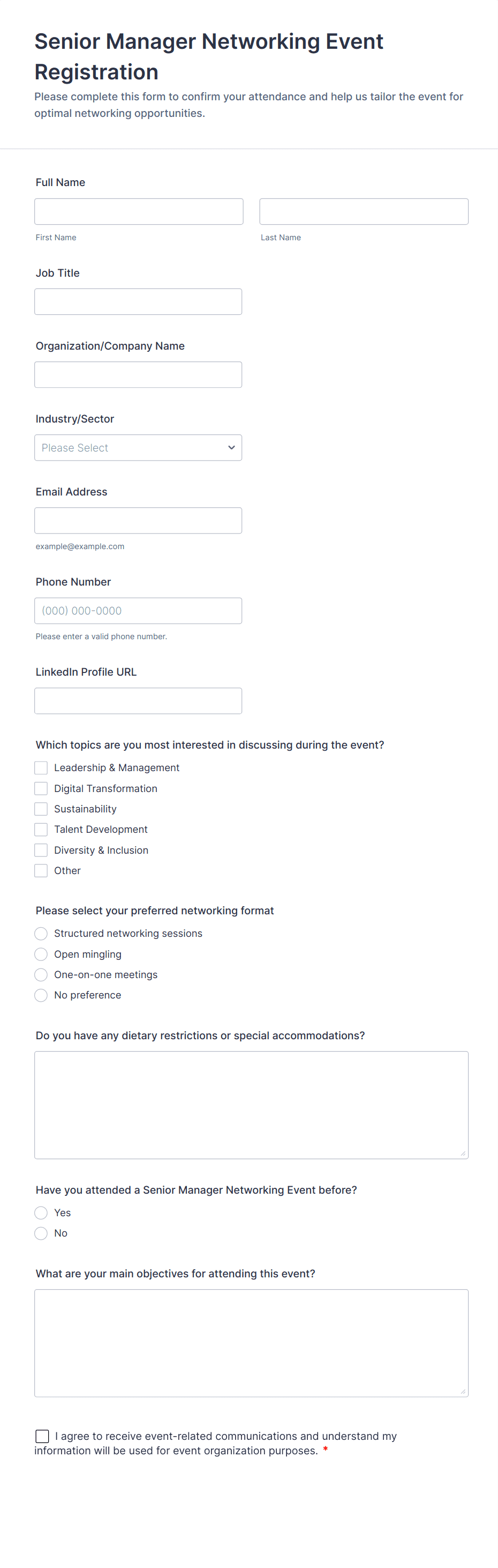 Senior Manager Networking Event Registration Form Template | Jotform