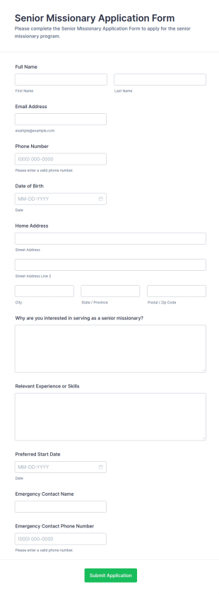 Senior Missionary Application Form Template