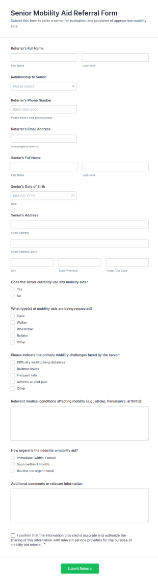 Senior Mobility Aid Referral Form Template