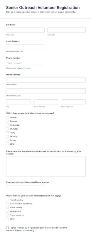 Senior Outreach Volunteer Registration Form Template