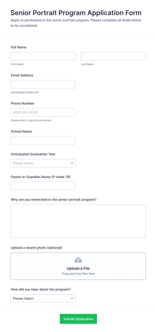 Senior Portrait Program Application Form Template