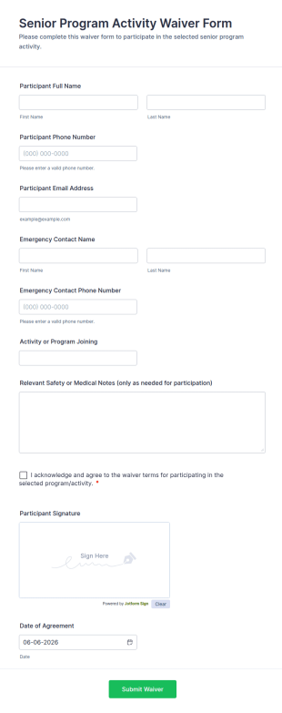 Senior Program Activity Waiver Form Template