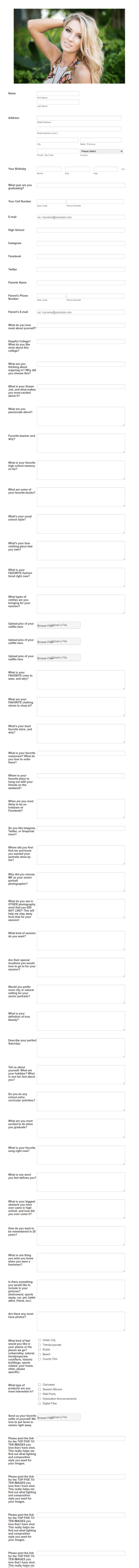 Senior Photography Questionnaire Form Template