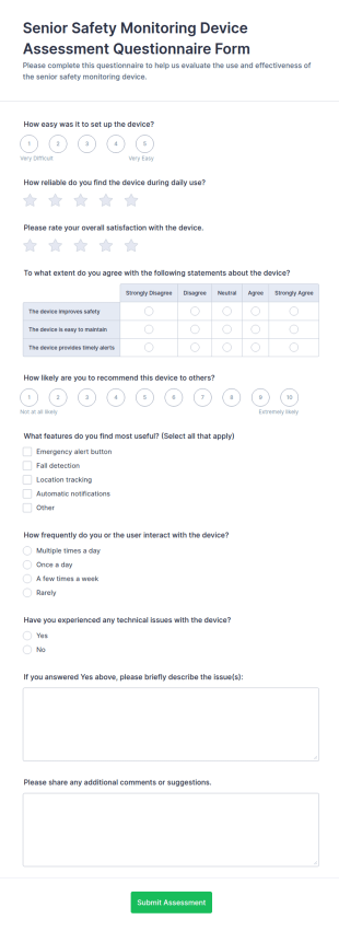 Senior Safety Monitoring Device Assessment Form Template