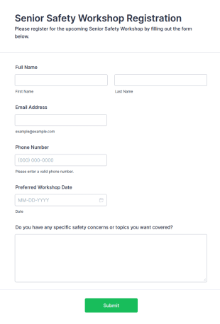Senior Safety Workshop Registration Form Template