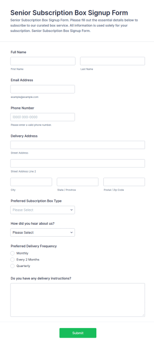 Senior Subscription Box Signup Form Template