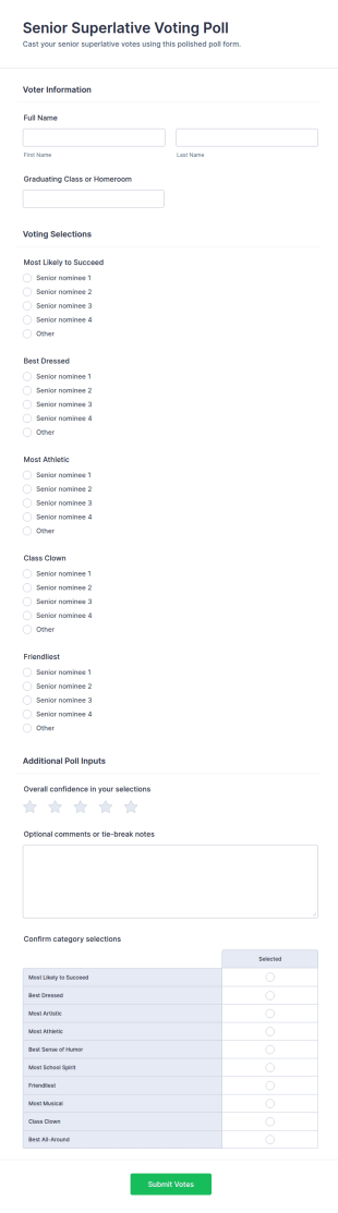 Senior Superlative Voting Poll Form Template