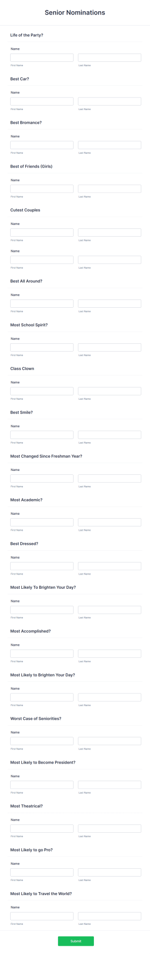 Senior Superlatives Form Template