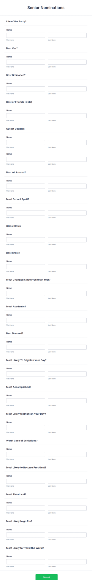 Senior Superlatives Form Template