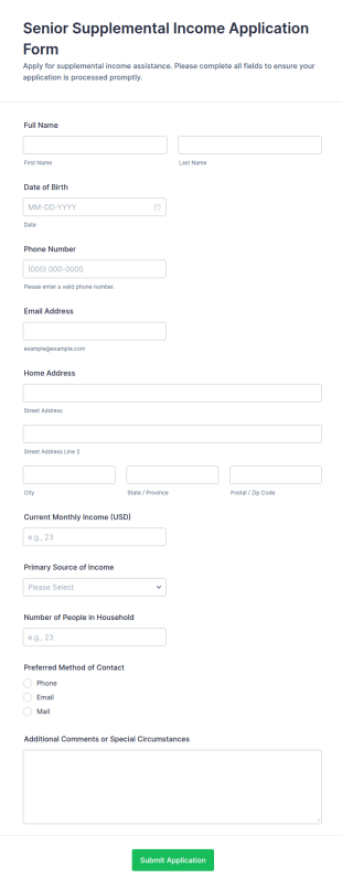 Senior Supplemental Income Application Form Template