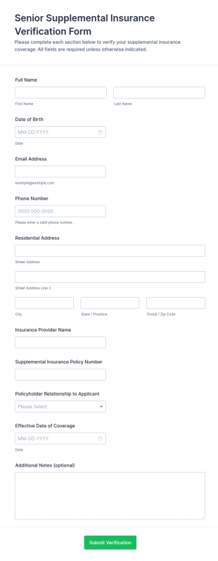 Senior Supplemental Insurance Verification Form Template