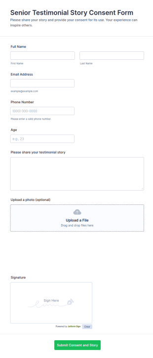Senior Testimonial Story Consent Form Template