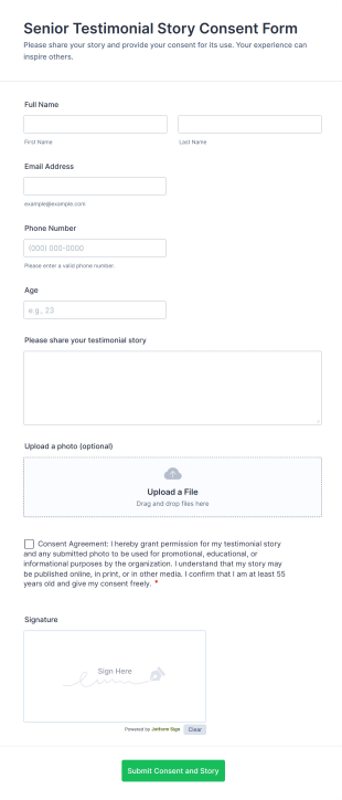 Senior Testimonial Story Consent Form Template