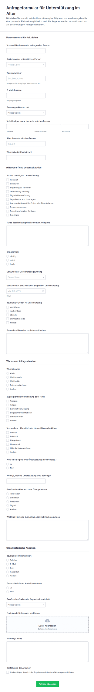Seniorenhilfe Antrag Formular