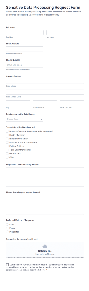 Sensitive Data Processing Request Form Template