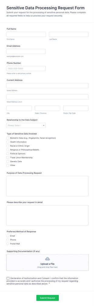 Sensitive Data Processing Request Form Template