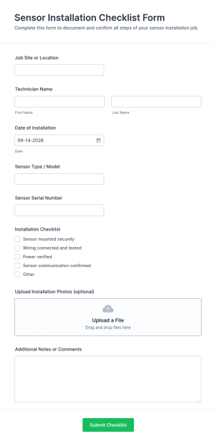 Sensor Installation Checklist Form Template