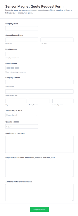 Sensor Magnet Quote Request Form Template