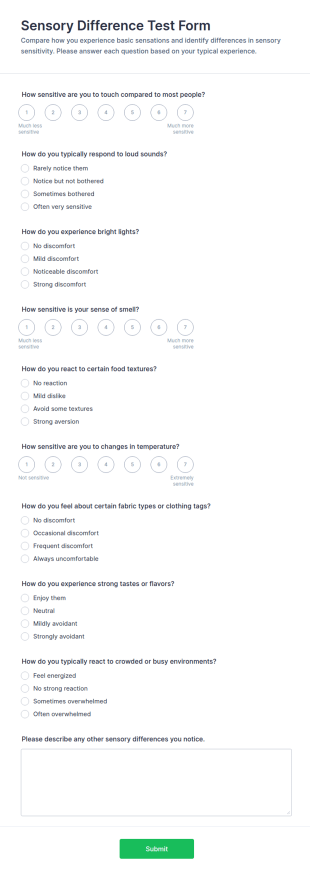Sensory Difference Test Form Template