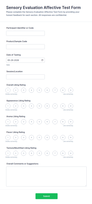 Sensory Evaluation Affective Test Form Template