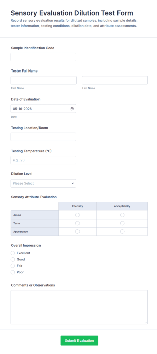 Sensory Evaluation Dilution Test Form Template