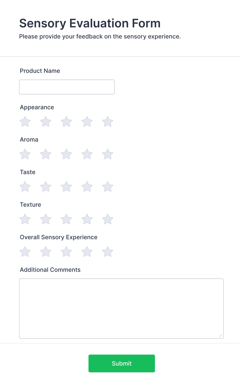 Sensory Evaluation Form Template | Jotform