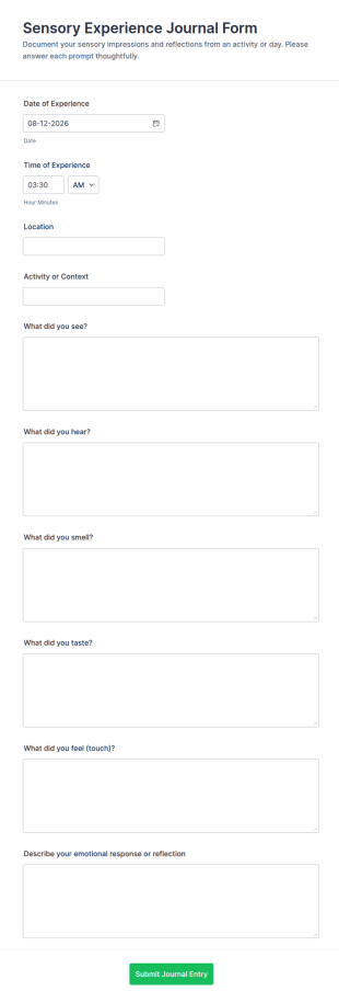 Sensory Experience Journal Form Template