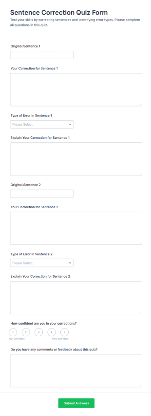 Sentence Correction Quiz Form Template