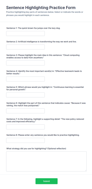 Sentence Highlighting Practice Form Template