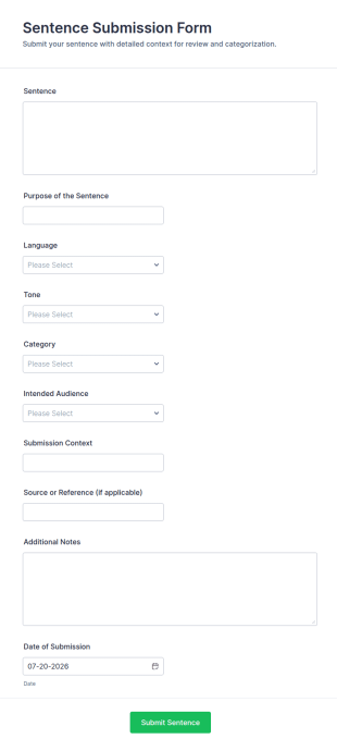 Sentence Submission Form Template