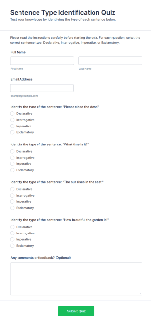 Sentence Type Identification Quiz Form Template