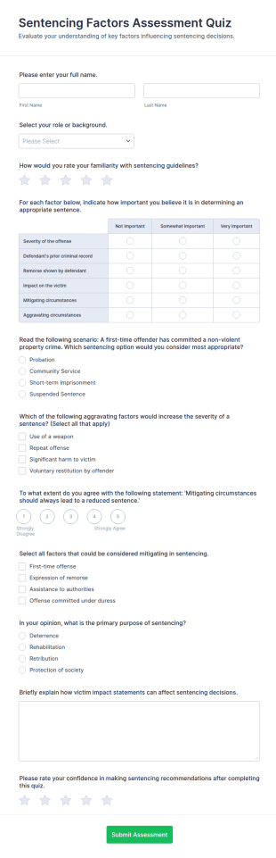 Sentencing Factors Assessment Quiz Form Template