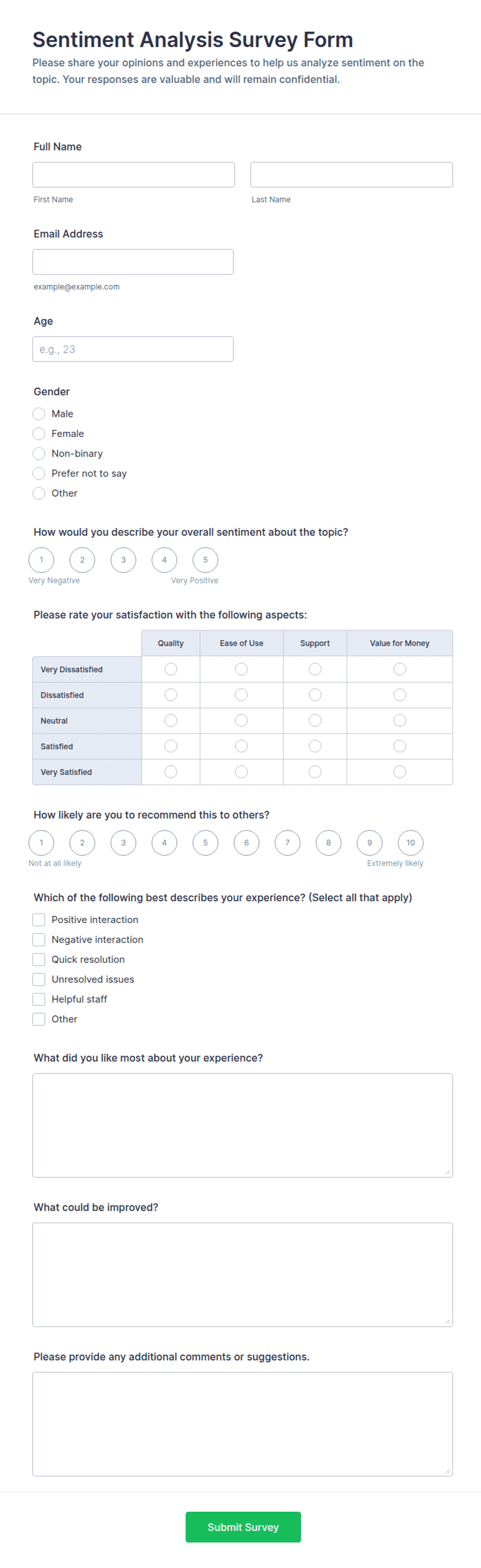 Sentiment Templates Sentiment Analysis Survey Form Template | Jotform