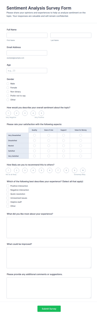 Sentiment Analysis Survey Form Template