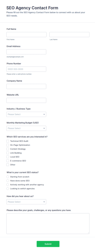 SEO Agency Contact Form Template