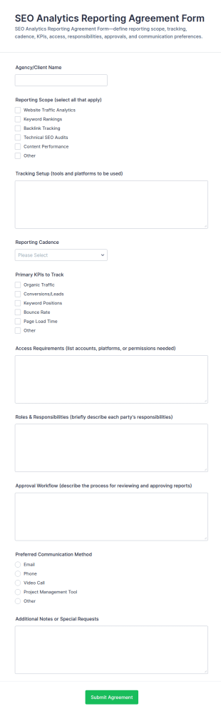 SEO Analytics Reporting Agreement Form Template