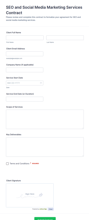 SEO And Social Media Marketing Services Contract Form Template