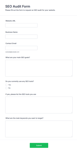 SEO Audit Form Template