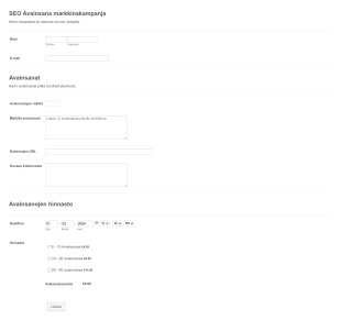 SEO Avainsana Markkinakampanjan Pyyntölomake Form Template
