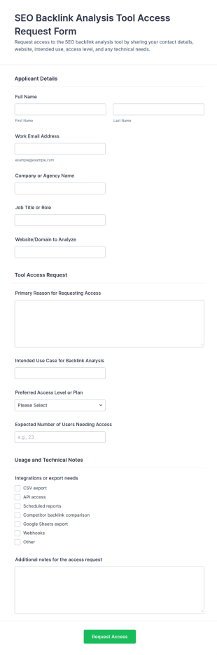 SEO Backlink Analysis Tool Access Request Form Template
