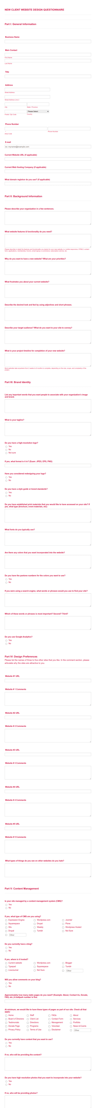 SEO Client Questionnaire Form Template